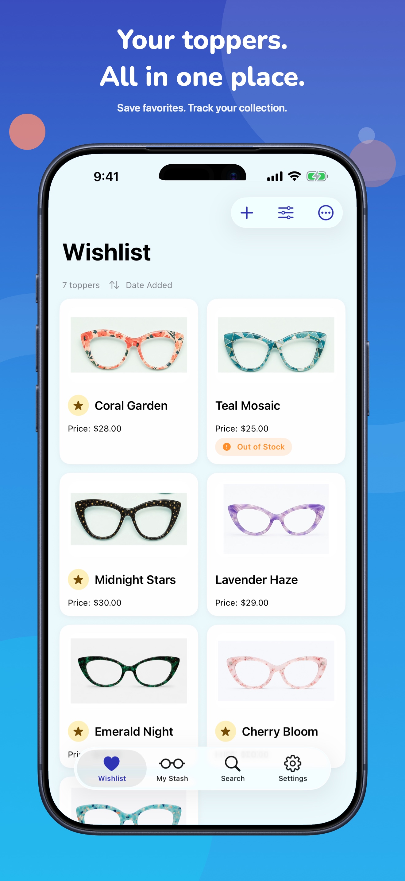 Topper Tracker Wishlist shown on iPhone